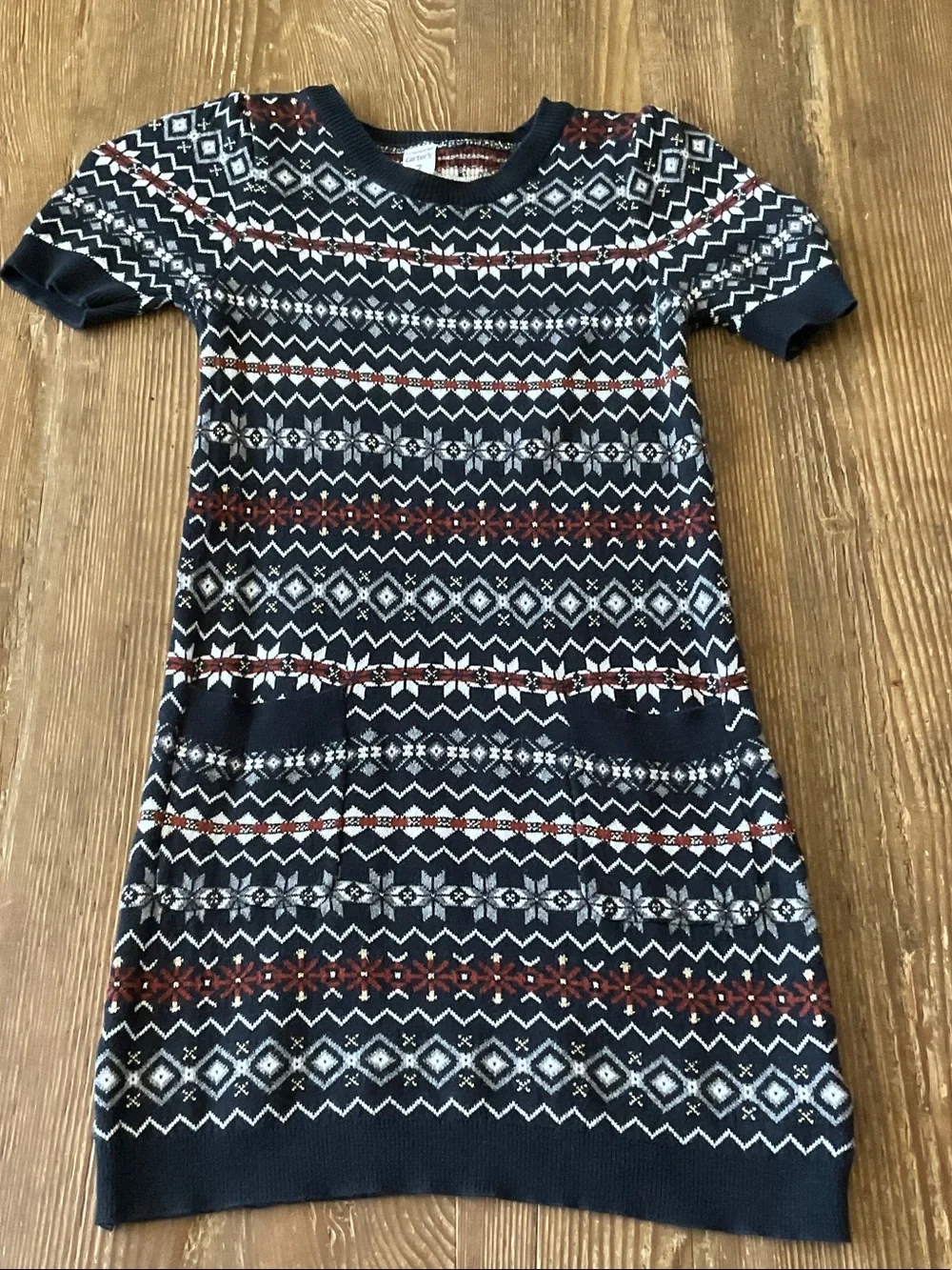 Carter's cotton Navy Blue, White & Red Fair Isle Knit Dress